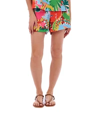 CROSBY by Mollie Burch Coordinating Drake Tropical Floral Printed Elastic High Waist Flat Front Shorts