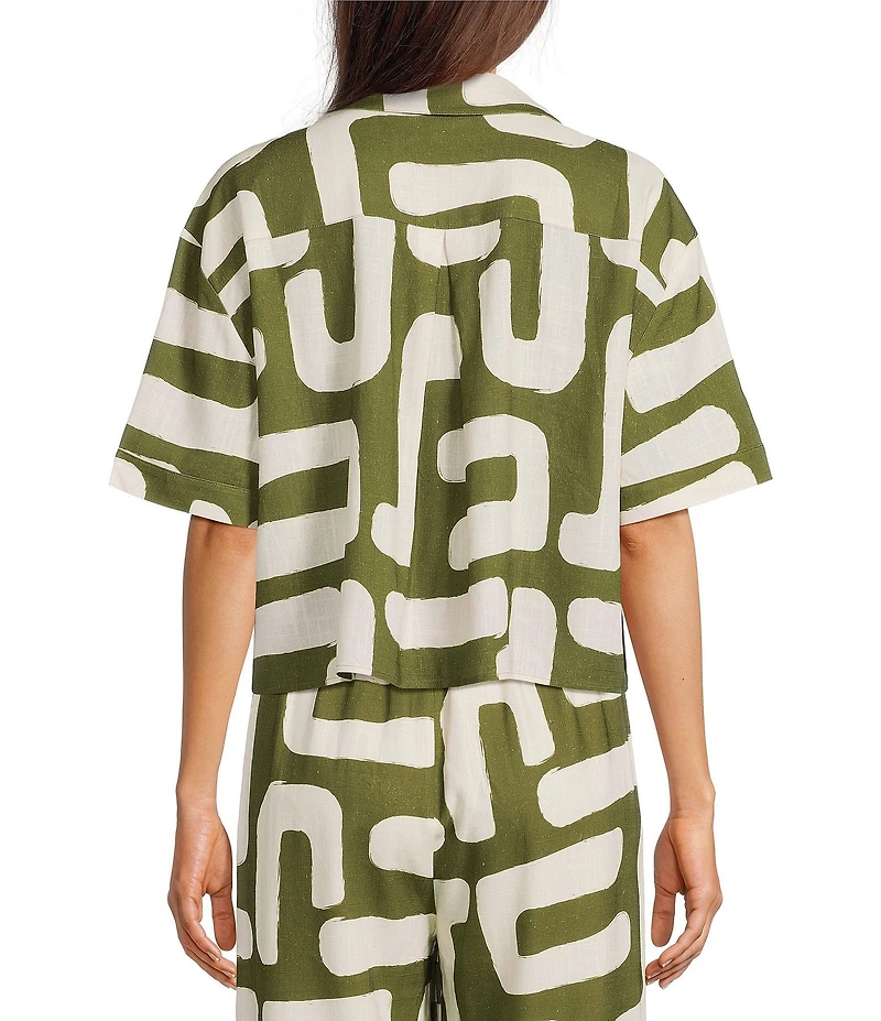 CROSBY by Mollie Burch Coordinating Ida Notch Collar Linen Blend Short Sleeve Abstract Print Button Front Shirt