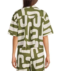 CROSBY by Mollie Burch Coordinating Ida Notch Collar Linen Blend Short Sleeve Abstract Print Button Front Shirt