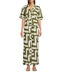CROSBY by Mollie Burch Coordinating Ida Notch Collar Linen Blend Short Sleeve Abstract Print Button Front Shirt