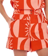 CROSBY by Mollie Burch Drake Printed Elastic High Waist Flat Front Coordinating Shorts