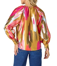 CROSBY By Mollie Burch Elizabeth Satin Twill Crew Neck Long Balloon Sleeve Blouse
