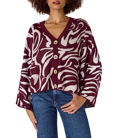 CROSBY by Mollie Burch Esme V-Neck Long Bell Sleeves Reversible Cardigan Sweater