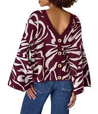 CROSBY by Mollie Burch Esme V-Neck Long Bell Sleeves Reversible Cardigan Sweater