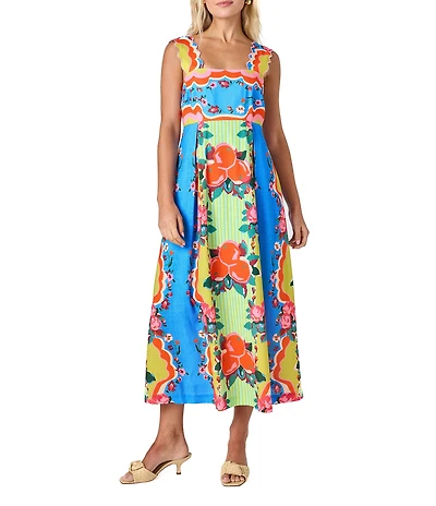 CROSBY by Mollie Burch Evie Linen Blend Floral Fruit Print Empire Waist Printed Midi Dress