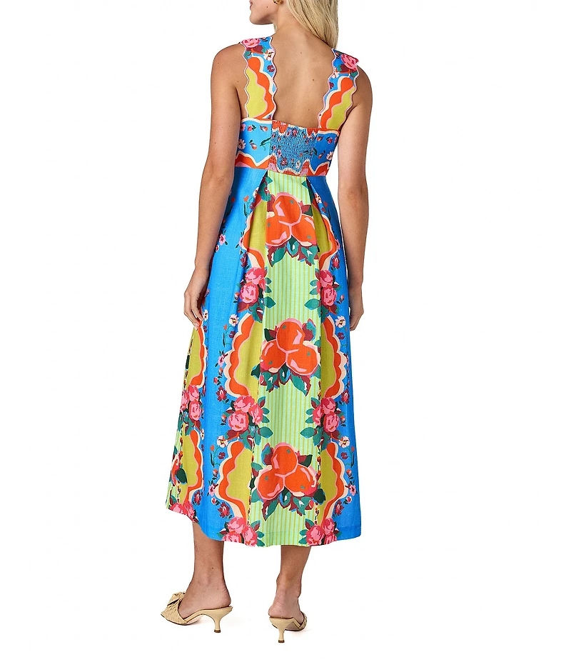 CROSBY by Mollie Burch Evie Linen Blend Floral Fruit Print Empire Waist Printed Midi Dress