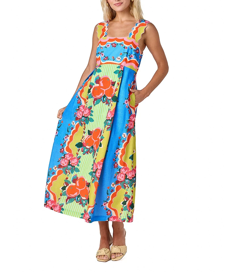CROSBY by Mollie Burch Evie Linen Blend Floral Fruit Print Empire Waist Printed Midi Dress