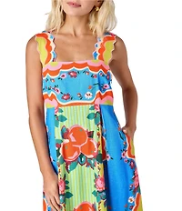 CROSBY by Mollie Burch Evie Linen Blend Floral Fruit Print Empire Waist Printed Midi Dress