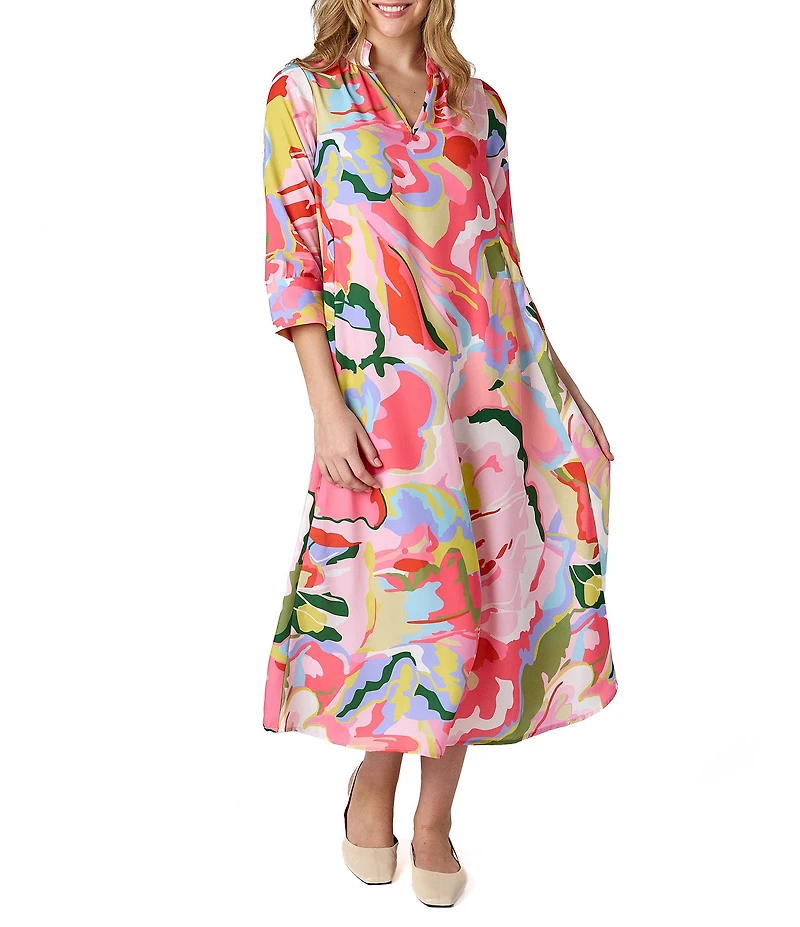 CROSBY by Mollie Burch Fia Caftan Split V Neck Ankle Length Caftan Dress