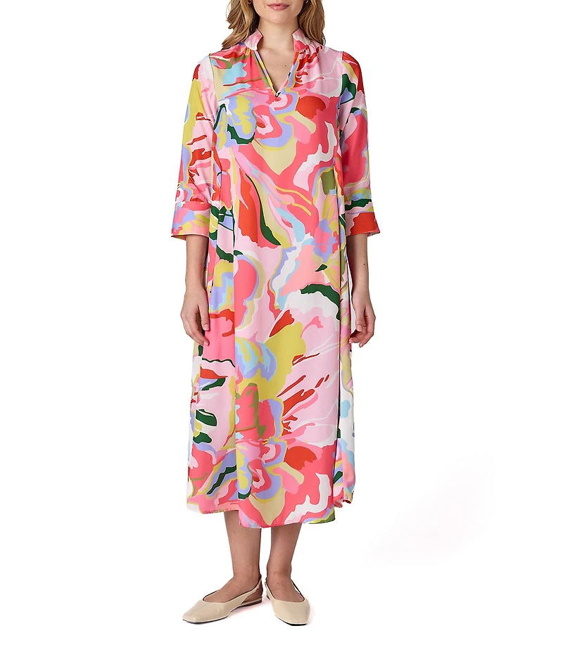 CROSBY by Mollie Burch Fia Caftan Split V Neck Ankle Length Caftan Dress