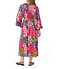 CROSBY by Mollie Burch Freya Lurex Chiffon Leopard Print V-Neck Long Sleeve Oversized Maxi Dress