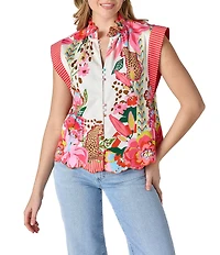 CROSBY by Mollie Burch Fritzy Tropical Button Front Ruffle Collar Top