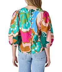 CROSBY by Mollie Burch Gia Floral Print Balloon Sleeve Crew Neck Blouse