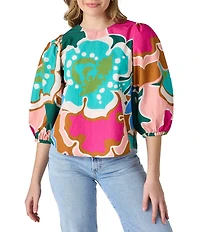 CROSBY by Mollie Burch Gia Floral Print Balloon Sleeve Crew Neck Blouse