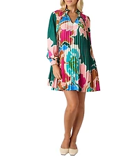 CROSBY by Mollie Burch Heidi Floral Print Pleated Spilt V-Neckline Long Sleeve Self Tie Belt Dress