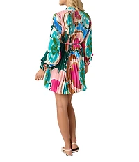 CROSBY by Mollie Burch Heidi Floral Print Pleated Spilt V-Neckline Long Sleeve Self Tie Belt Dress