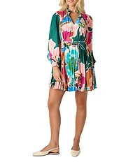 CROSBY by Mollie Burch Heidi Floral Print Pleated Spilt V-Neckline Long Sleeve Self Tie Belt Dress