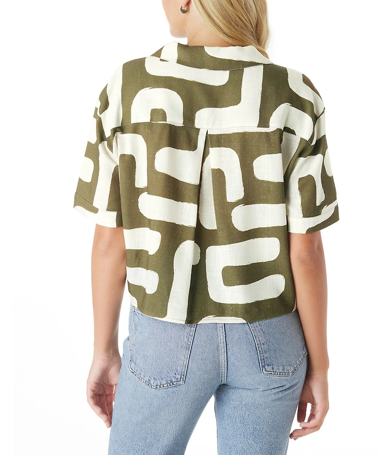 CROSBY by Mollie Burch Ida Linen Blend Abstract Print Oversized Button Front Linen Blend Coordinating Top