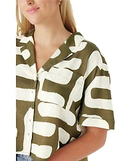 CROSBY by Mollie Burch Ida Linen Blend Abstract Print Oversized Button Front Linen Blend Coordinating Top