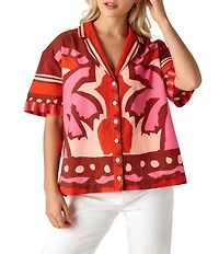 CROSBY by Mollie Burch Iker Coordinating Cotton Linen Blend Short Sleeve Button Front Box Top