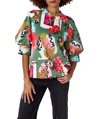 CROSBY by Mollie Burch Jonesy Printed 3/4 Sleeve Crew Neck Boxy Top