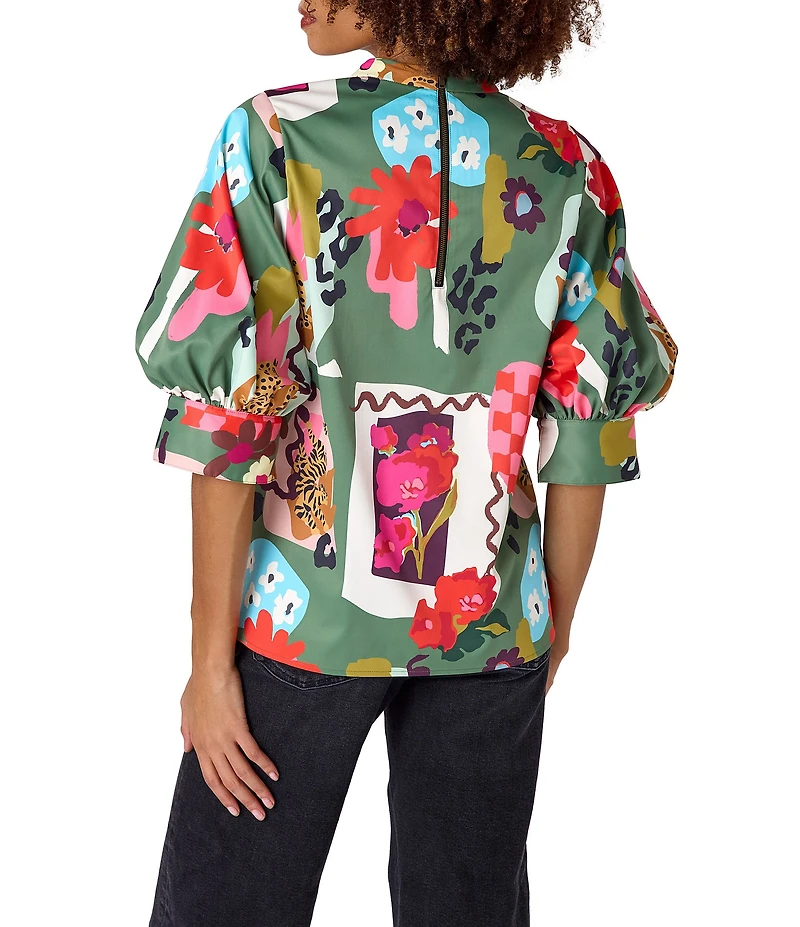 CROSBY by Mollie Burch Jonesy Printed 3/4 Sleeve Crew Neck Boxy Top
