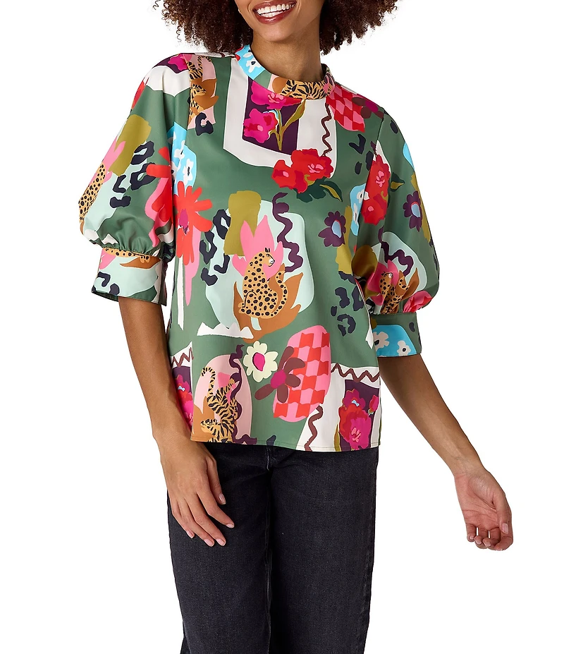 CROSBY by Mollie Burch Jonesy Printed 3/4 Sleeve Crew Neck Boxy Top
