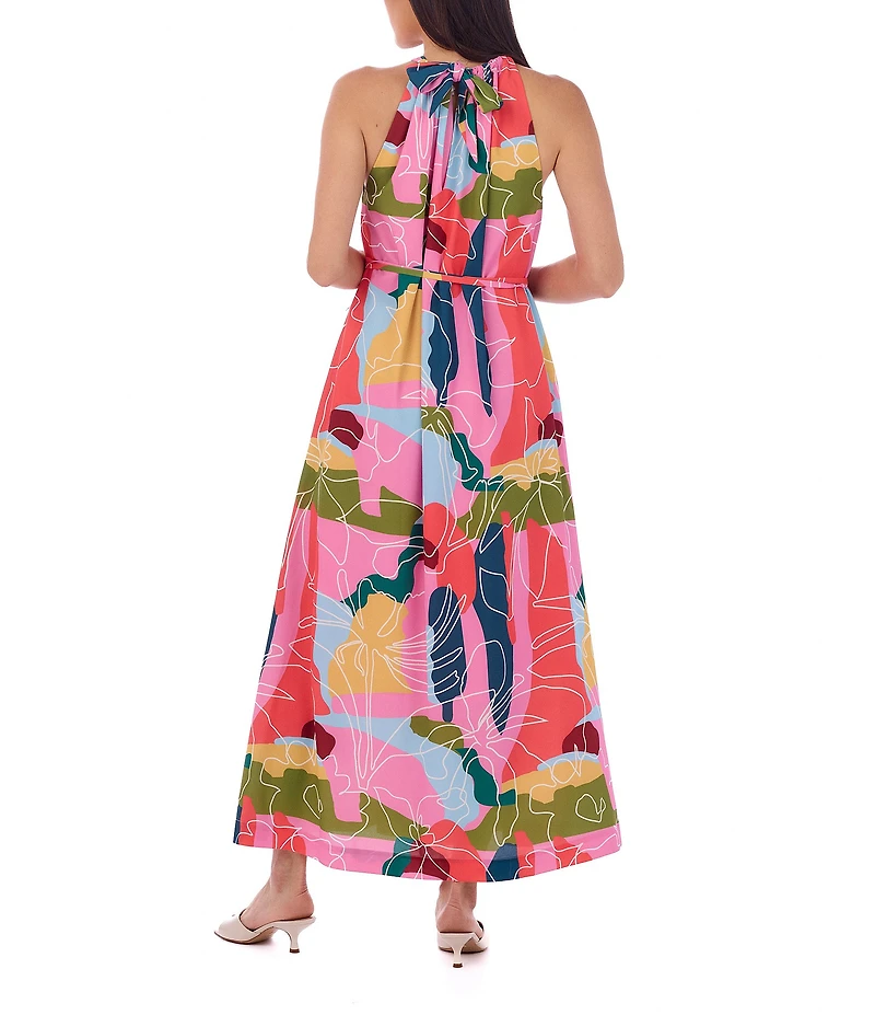 CROSBY by Mollie Burch Julie Floral Whimsy Print Split Neck Sleeveless Maxi Dress