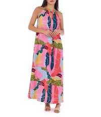 CROSBY by Mollie Burch Julie Floral Whimsy Print Split Neck Sleeveless Maxi Dress