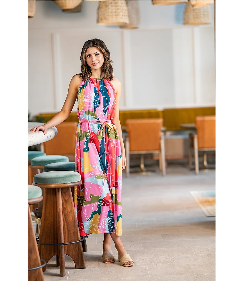 CROSBY by Mollie Burch Julie Floral Whimsy Print Split Neck Sleeveless Maxi Dress