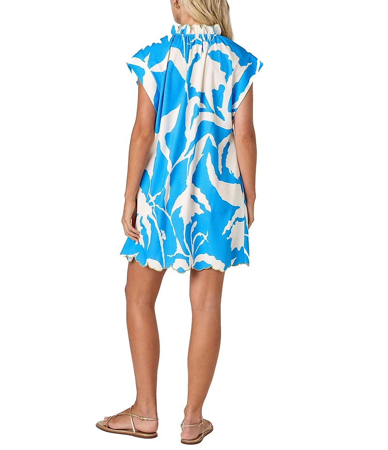 CROSBY by Mollie Burch Lee Lee Ruffle Standing Collar Button Front Cap Sleeve Scallop Hem Baby Doll Dress