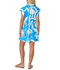 CROSBY by Mollie Burch Lee Lee Ruffle Standing Collar Button Front Cap Sleeve Scallop Hem Baby Doll Dress
