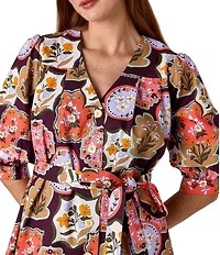 CROSBY by Mollie Burch Lennie V-Neck 3/4 Sleeve Stamp Print Shirt Dress