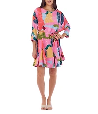 CROSBY by Mollie Burch Lucy Floral Whimsy Boat Neck 3/4 Sleeve Dress