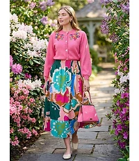 CROSBY by Mollie Burch Marlowe Cotton Poplin Floral Print A-Line Maxi Skirt