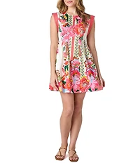 CROSBY by Mollie Burch Moxie Crew Neck A Line Cap Sleeve Printed Mini Dress
