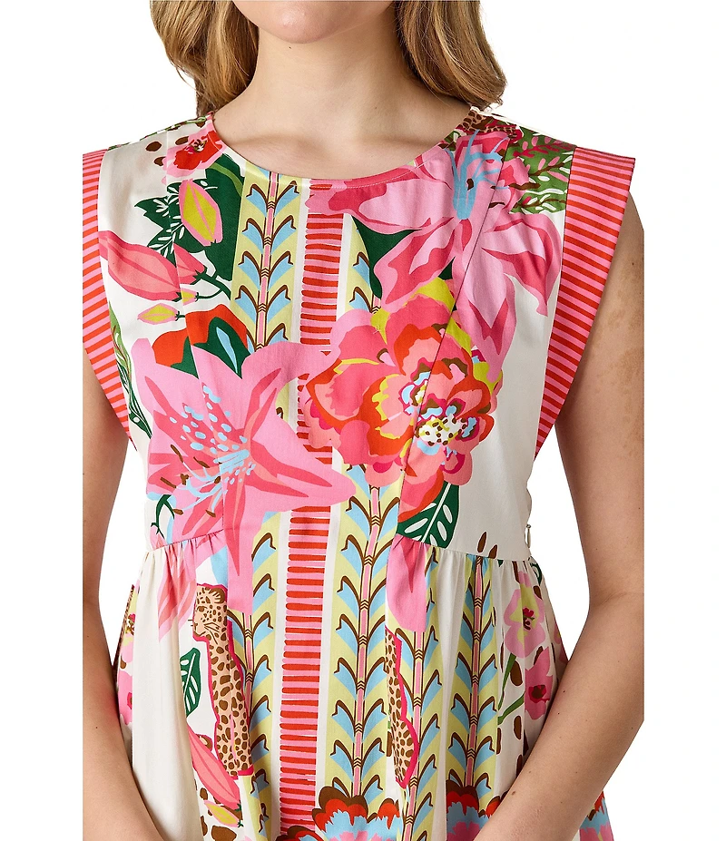 CROSBY by Mollie Burch Moxie Crew Neck A Line Cap Sleeve Printed Mini Dress