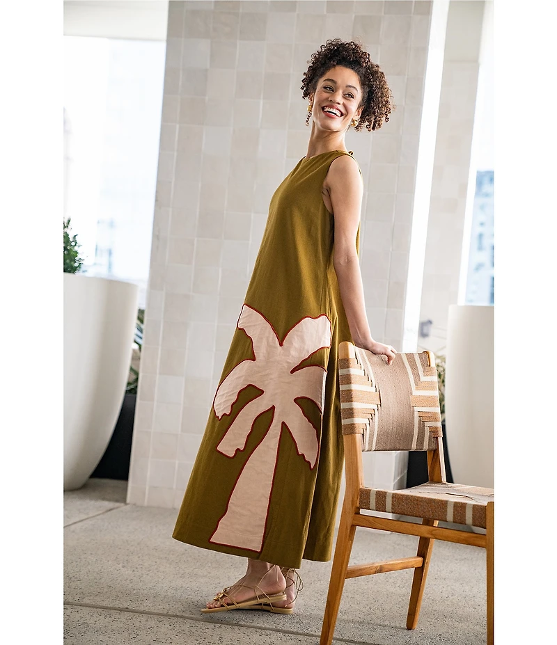 CROSBY by Mollie Burch Owens Palm Tree Shift Maxi Dress