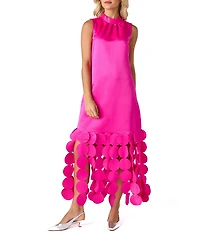 CROSBY By Mollie Burch Ponce Party Laser-cut Fringe Satin Twill Mock Neck Sleeveless Dress