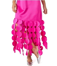 CROSBY By Mollie Burch Ponce Party Laser-cut Fringe Satin Twill Mock Neck Sleeveless Dress