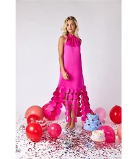 CROSBY By Mollie Burch Ponce Party Laser-cut Fringe Satin Twill Mock Neck Sleeveless Dress