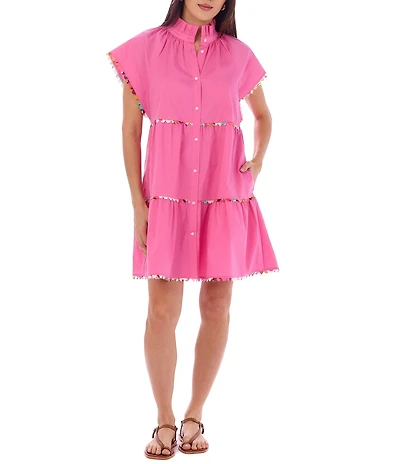 CROSBY by Mollie Burch Whitley Mock Neck Short Flutter Sleeve Dress