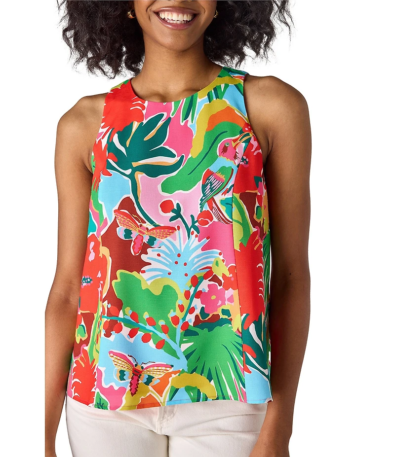 CROSBY by Mollie Burch Wynne Tropical Printed Crew Neck Racerback Tank