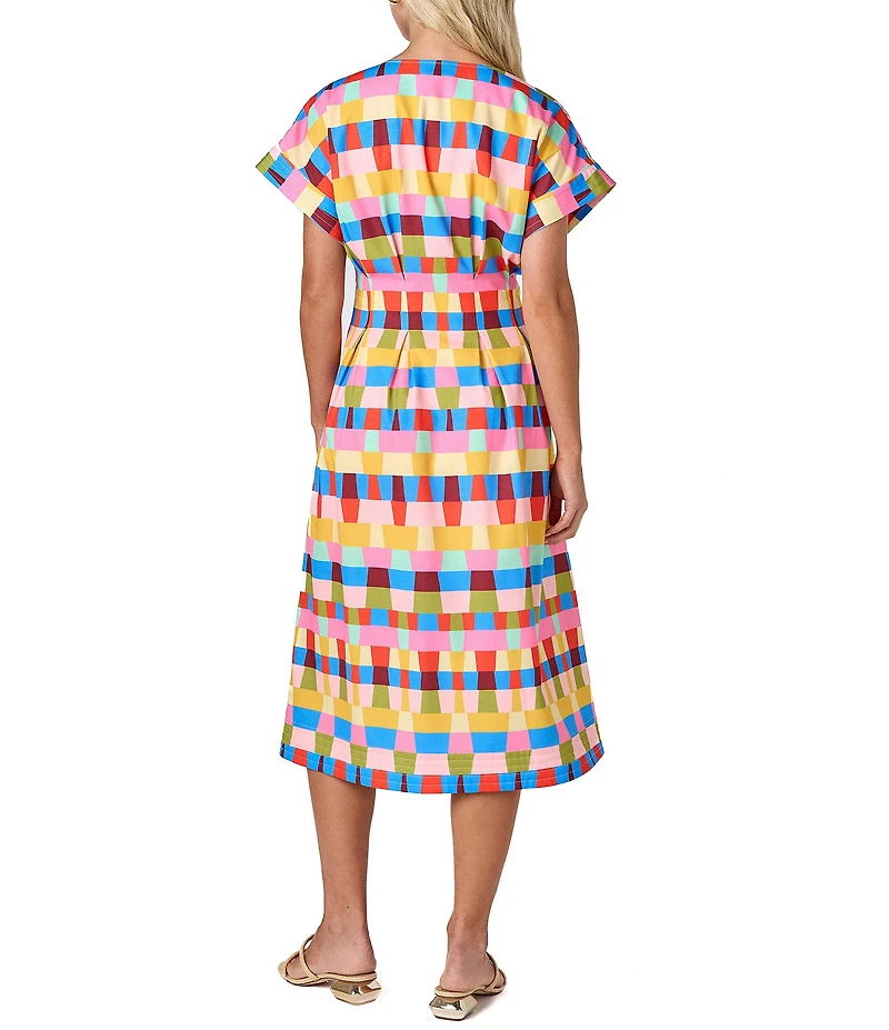 CROSBY by Mollie Burch Lennox V-Neck Button Front Short Sleeve Pleated Midi A-Line Dress