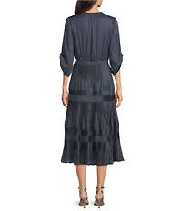Current Air 3/4 Sleeve Novelty Tiered Pleated Blouson Maxi Dress