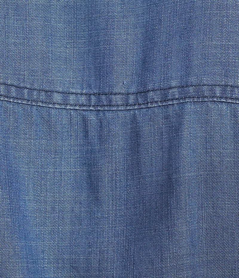Current Air Chambray Tencel Collared V-Neck Cap Sleeve Belted Button Front Midi Shirt Dress