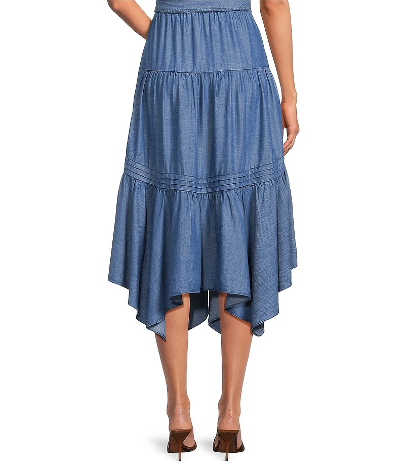 Current Air Chambray Tiered Asymmetric A-Line Midi Skirt