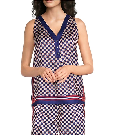 Current Air Coordinating Checker Border Print V-Neck Sleeveless Top