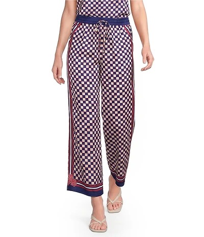 Current Air Coordinating Checker Border Print Wide Leg Drawstring Pants