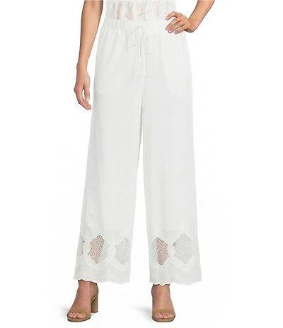 Current Air Coordinating Cotton Eyelet Lace Scalloped Hem Wide Leg Pants